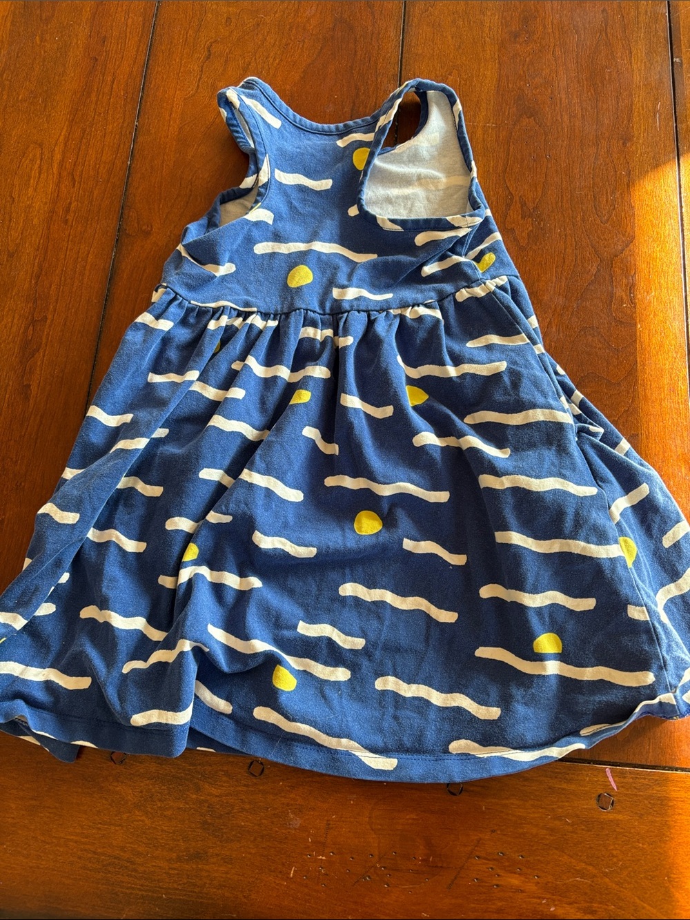 Hanna Andersson Navy, White & Yellow Wave-Print Girl's Tank Dress - Picture 3 of 3